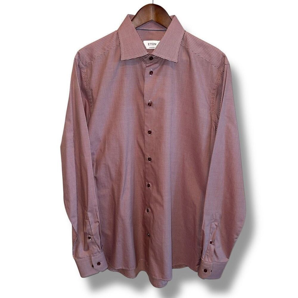 Eton Spread Collar Contemporary Fit Dress Shirt Size 17 43 in Red